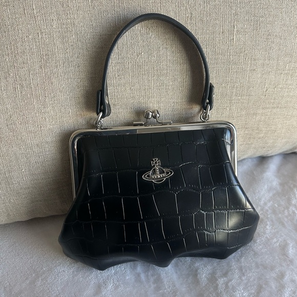 Vivienne Westwood Handbags - Vivienne Westwood Croc Embossed Frame Bag Black Chain Strap Like New